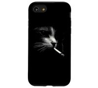 Mystery Smoking Cat Noir Cool Feline Night Mood Coque pour iPhone SE (2020) / 7/8