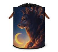 Mystery Wolf Grand panier à linge pliable en tissu avec couvercle à cordon de serrage