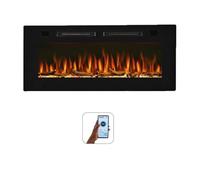 Mystflame Crystal 42 - Cheminée Électrique Murale avec Wi-FI, 107 cm, Ultra Fine 8 cm, 12 Couleurs de Flamme, Thermostat 750/1500W, Poêle Confortable, Écran Tactile et Minuterie