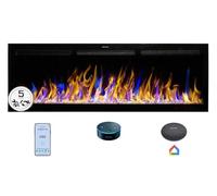 Mystflame Crystal 60 Pro - Cheminée Électrique Murale avec Wi-FI, 152 cm, 3 Couleurs de Bois et Flammes, Thermostat 750/1500W, Chauffage Confortable, Écran Tactile, Minuterie