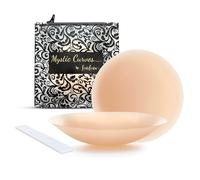 Mystic Curves Cache-tétons adhésifs réutilisables Hypo allergéniques en Silicone Doux | 2 Paires + Trousse + 5 Bandes pour vêtements | Couleur Crème | Couvre Seins Mamelons Invisibles étanches