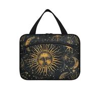 Mystic Golden Sun Moon Gothic Grande trousse de maquillage à suspendre pour femme avec crochet, jolie trousse de maquillage de grande capacité pour maman travail bolso para maquillaje L