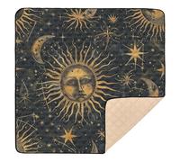 Mystic Golden Sun Moon Tapis de jeu gothique en mousse souple pour bébé pour intérieur et extérieur, confortable et respirant pour salle de jeux pour bébés, nourrissons et tout-petits, 127 x 127 cm