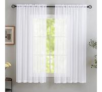 MYSTIC-HOME Lot de 2 rideaux en voile blanc transparent - Pour salon moderne - Aérés et doux - Filtration de la lumière du soleil - Blanc transparent - Pour chambre à coucher - 145 x 140 cm (H x l)