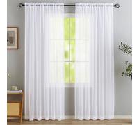 MYSTIC-HOME Lot de 2 rideaux en voile blanc transparent pour salon moderne - Filtrage de la lumière du soleil et toucher doux - Rideaux transparents - Dimensions (H x l) : 214 x 140 cm