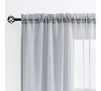 MYSTIC-HOME Lot de 2 Rideaux Transparents de 160 cm de Long avec Passe-Tringle Panneaux de Rideaux Semi-froissés pour Cour, terrasse, Salon Gris Argenté, 52" Lx63 L