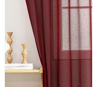 MYSTIC-HOME Lot de 2 voilages Semi-Transparents Bordeaux avec Passe-Tringle pour fenêtres, Salon, Chambre à Coucher, véranda, Portes françaises, Protection de la Vie privée, 132,1 x 213,4 cm (l x L)
