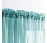 MYSTIC-HOME Rideaux Transparents de 213,4 cm de Long, Rideaux Transparents à Passe-Tringle 2 Panneaux, traitements de fenêtre en Voile Semi-froissé Gris Sarcelle, 52" Lx84 L