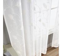 MYSTIC-HOME Rideaux Transparents en Forme de Tulipe Blanche brodée de 213,4 cm de Long, Rideaux avec Passe-Tringle 2 Panneaux, traitements de fenêtre en Voile Semi-froissé Tulipe Blanche, 52" Lx84 L