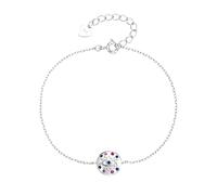 MYSTIC JEWELS Bracelet œil turc en argent sterling 925 avec zircons roses et bleus - Pendentif rond - 16 + 3 cm - Bijou minimaliste