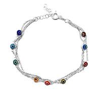 MYSTIC JEWELS By Dalia - 19 cm - Bracelet en argent mauvais œil en chaîne triple avec petits yeux - Bonne chance (Multicolore)