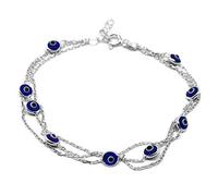 MYSTIC JEWELS By Dalia - 19 cm - Bracelet en argent mauvais œil en chaîne triple avec petits yeux - Bonne chance (Bleu Marine)