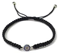 MYSTIC JEWELS by Dalia - Bracelet classique mauvais œil en macramé en zircons bleus et blancs pour bonne chance (Noir)
