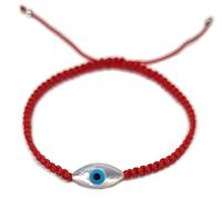 MYSTIC JEWELS By Dalia Bracelet en fil de macrome rouge nacré et œil turc pour bonheur (œil - Rouge)