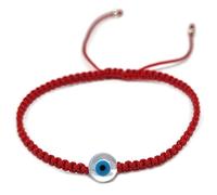 MYSTIC JEWELS By Dalia Bracelet en fil de macrome rouge nacré et œil turc pour bonheur (Rond - Rouge)