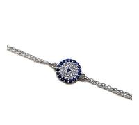 MYSTIC JEWELS by Dalia - Bracelet œil Turc avec zircons - Double chaîne réglable de 16 à 18 cm (Argent 925)