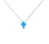 MYSTIC JEWELS by Dalia Collier avec Pendentif Croix en Argent Sterling 925 Opale synthétique 40 cm + 5 cm réglable (Argent 925)