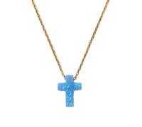 MYSTIC JEWELS by Dalia Collier avec Pendentif Croix en Argent Sterling 925 Opale synthétique 40 cm + 5 cm réglable (Argent Or Plaqué)