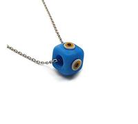 MYSTIC JEWELS by Dalia - Collier mauvais œil en forme de cube en cristal bleu pour la bonne chance - Chaîne en argent sterling 925, Cristal