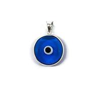 MYSTIC JEWELS by Dalia Pendentif en Argent Sterling 925 avec œil en Cristal pour Bonne Chance Diamètre de la breloque 15 mm (Bleu Clair)