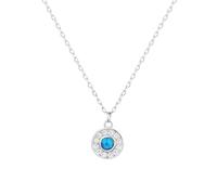 MYSTIC JEWELS - Collier en argent let 925 - Pendentif en opale synthétique bleue et zircons, chaîne délicate, design minimaliste, bijou pour femme