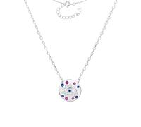 MYSTIC JEWELS Collier œil turc en argent 925 avec zircons roses et bleus - Pendentif rond 1 cm - 42 + 3 cm - Bijou Minimaliste