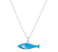 MYSTIC JEWELS Collier pour femme avec pendentif poisson - Argent sterling 925 avec finition rhodium - émail bleu et zircon - Design minimaliste