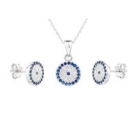 MYSTIC JEWELS - Ensemble de bijoux en argent sterling 925 - Oeil turc avec zircons - Pendentif avec chaîne et boucles d'oreilles en argent sterling plaqué rhodium