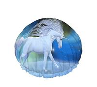 Mystic Licorne Bain Douche Bonnet Blanc Cheval Magique Univers Aurore Nébuleuse Étoiles Ciel Étoilé Bonnets de Douche pour Femme Double Bain Chapeau de Douche Protection des Cheveux Réutilisable