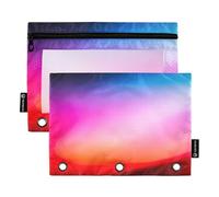 Mystic Neon Rainbow Pastel Lot de 2 trousses à crayons à 3 anneaux avec fermeture éclair pour étudiants 24,9 x 18 cm