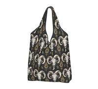 Mystic Ram Sac d'épicerie réutilisable avec poignées Motif tête de mort, Noir/blanc, 3 PCS