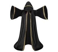 Mystic Robe de magicien pour adulte avec velours hollandais, cape à capuche de chevalier médiéval, tenue de sorcier à manches évasées de la période Renaissance pour Halloween, bal masqué et