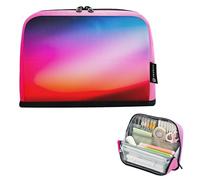 Mystic Trousse à crayons arc-en-ciel pastel fluo avec fermeture éclair - Grande pochette de rangement pour crayons - Jolie pochette pour filles - Papeterie kawaii - Organiseur pour enfants