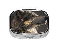 Mystic Wolf_1 Mini pilulier carré compact en métal avec 2 compartiments pour le voyage