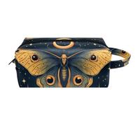 Mystical and Magical Trousse de toilette en cuir avec poignée pour femme Motif lune et papillon Étanche à suspendre Petite trousse à crayons pour enfants, Multicolore 02, 8.2x3.1x3.5 in/21x8x9 cm