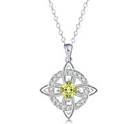 Mystical Birthstone Witches Knot Necklace, Silver Celtic Knot Pendant Necklace, Pagan Magic Wiccan Witchcraft Protection Jewelry for Women Wife Mom (D)