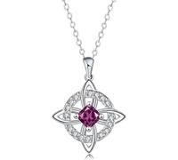 Mystical Birthstone Witches Knot Necklace, Silver Celtic Knot Pendant Necklace, Pagan Magic Wiccan Witchcraft Protection Jewelry for Women Wife Mom (H)