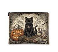 Mystical Cat And Witchy Potion Art Halloween Trousse de maquillage 17,8 x | Pochette de maquillage à fermeture éclair gothique - Bouteilles de potion mystiques - Décoration sorcière - Rangement durable