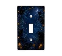Mystical Cat Forest Plaque d'interrupteur à bascule fantaisie | Thème forêt nocturne, lucioles lumineuses, croissant de lune, atmosphère mystique, cadeau pour les amoureux des chats