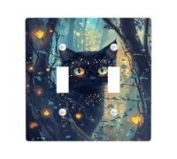 Mystical Cat Plaque de protection pour interrupteur de lumière/couvercles de sortie, félin noir enchanté pour accents muraux, plaques murales thermoplastique, taille standard double bascule