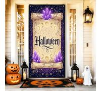 Mystical Celestial Halloween Scroll Couvre-porte en cristal 91,4 x 182,9 cm | Phases de lune céleste, bannière de porte d'entrée, art vintage, constellations d'étoiles mystiques, décoration d'intérieur