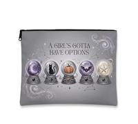 Mystical Crystal Ball Witchy Citation Balls Halloween Trousse de maquillage | Thème astrologie mystique, pochette de maquillage zippée, citation fantaisie, fond constellation, rangement organisé des