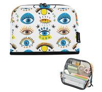 Mystical Eyes Trousse à crayons bleue et jaune avec fermeture éclair pour filles Motif dessin animé pour la rentrée scolaire adulte Fournitures de bureau