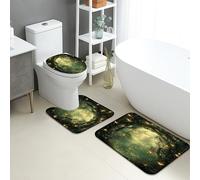 Mystical Forest Lot de 3 tapis de salle de bain en mousse à mémoire de forme, lumineux, absorbant, antidérapant, lavable en forme de U, séchage rapide