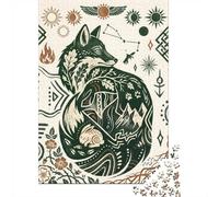 Mystical Fox Forest Spirit Illustration Puzzle pour Adultes De 1000 Pièces, 52x38cm/1000pcs; À Compléter en Plusieurs Sessions; Pièces Blanches Faciles À Trier