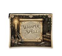 Mystical Gothic Spell Scroll Citation Trousse de maquillage, beige, 7x9 | Thème gothique occulte, trousse de maquillage, imprimé parchemin mystique, esthétique gothique, organiseur de voyage