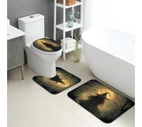 Mystical - Lot de 3 tapis de salle de bain en flanelle, absorbants, antidérapants, lavables, en forme de U, à séchage rapide, motif sorcière de la forêt enchantée