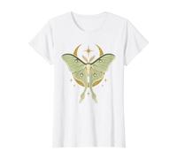 Mystical Luna Moth Croissant de Lune Céleste T-Shirt Graphique avec Valeur, Femme, Blanc, L