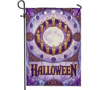 Mystical Moon And Candles Drapeau de jardin avec citation d'Halloween 30,5 | Phases de lune, drapeau de cour, bougies fondantes, effet vitrail, nœuds celtiques, décoration de sorcière
