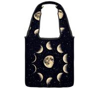 Mystical Moon in Art Space Astrology Background Sac fourre-tout en toile réutilisable pour femmes, enseignants, infirmières, Multicolore 05, 14.1x14.9in/36x38cm